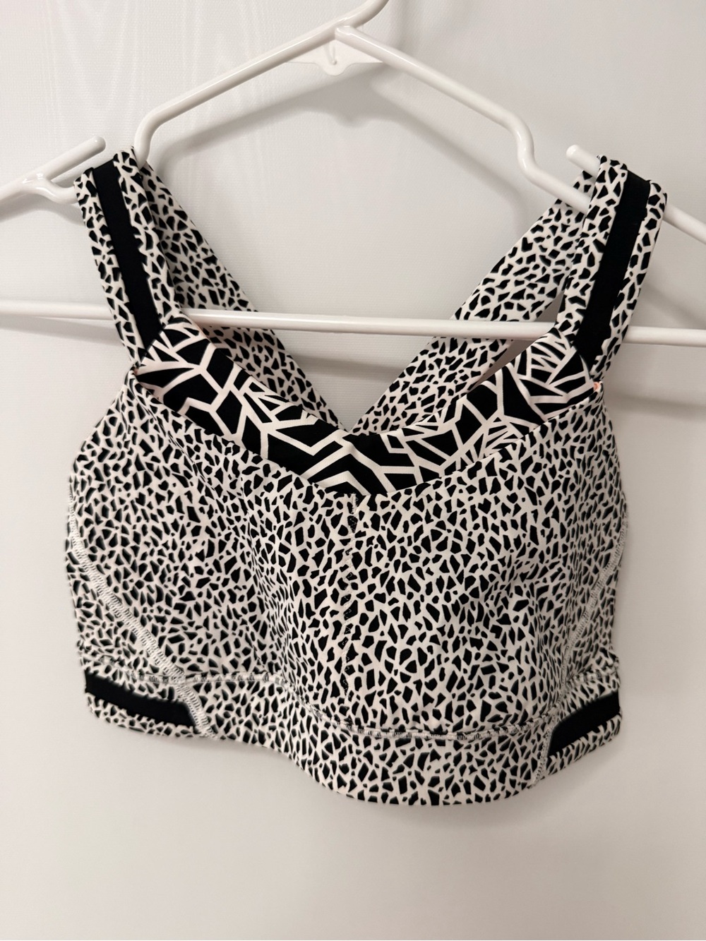 lululemon athletica Black & White Geometric-Print Crop Sports Bra